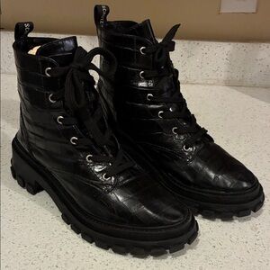 SCHUTZ Black Croc-Embossed Combat Boots
